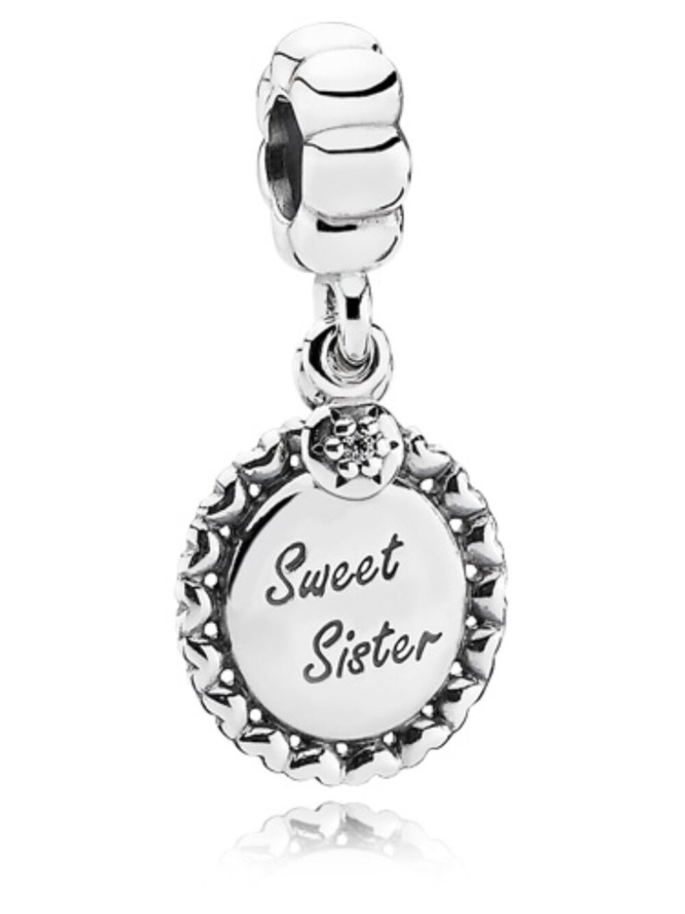 PANDORA Sweet Sister Dangle Charm Authentic Sterling Silver Family Zirconia